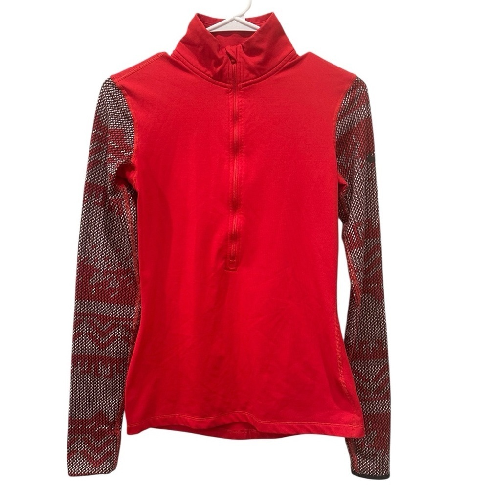 Nike Pro Hyper Warm Nordic Half-Zip Patterned Sleeves Thumb Holes Sz S Athletic